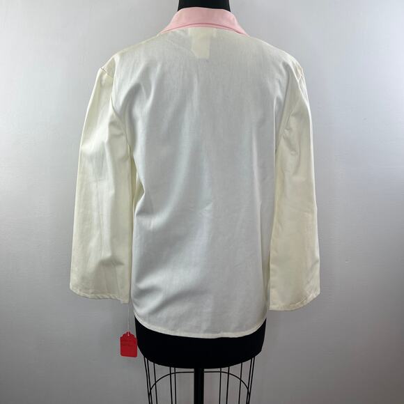 VINTAGE Frederick's of Hollywood Ivory Notched Lapel Cotton One Button Jacket 7 - Picture 6 of 10